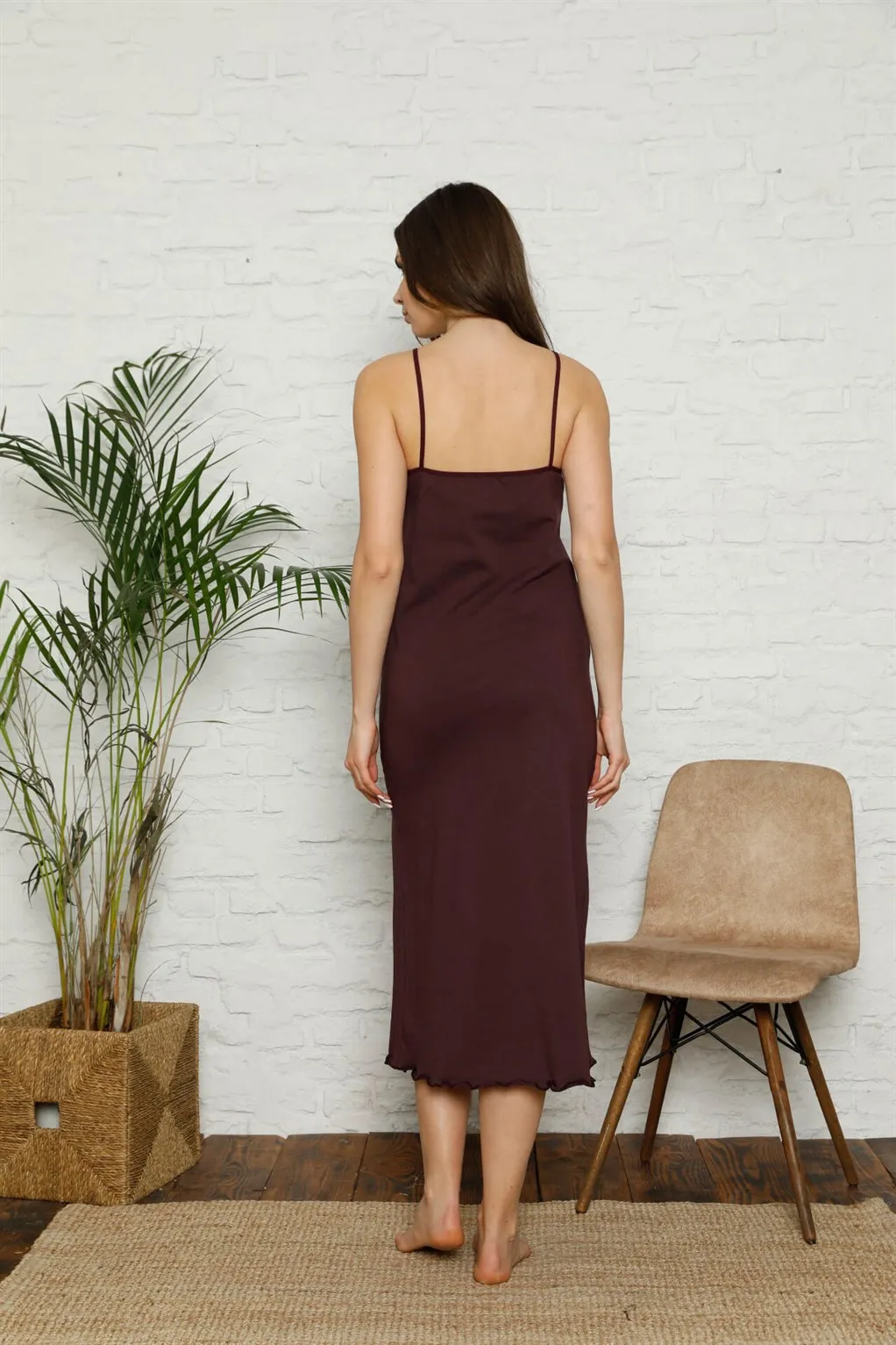 

Fashion Cartoon Women 'S Combed Cotton Hanging Rope Long Nightgown 997