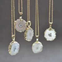 nature white solar quartz pendant necklace fashion sun flower stone druzy jewelry