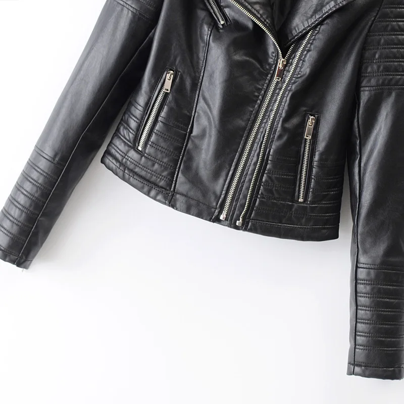 Winter Autumn 2022 American Women's Wear Lapel Locomotive PU Leather Coat Women Asymmetric Zip Leather Jackets Black Skinny Girl