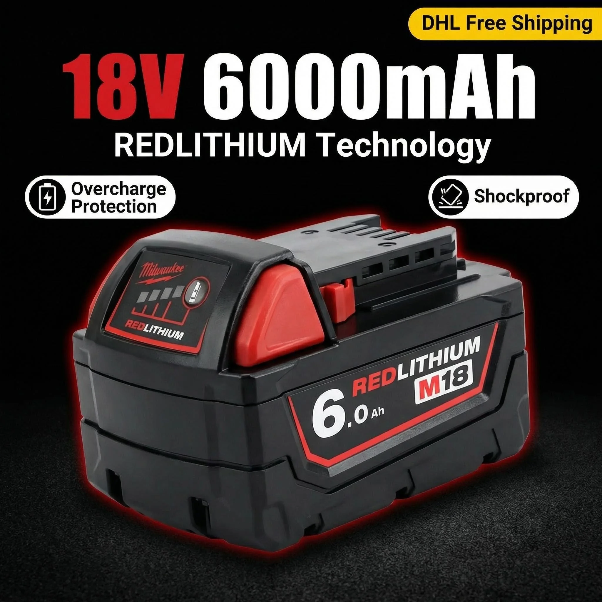 Фото Оригинальный аккумулятор Milwaukee M18B8 M18B9 18В 6.0Ач (6000мАч), быстрая зарядка, совместим с электроинструментами Milwaukee №2