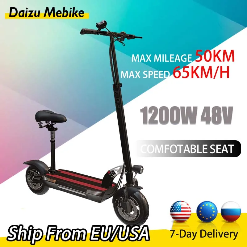 

Electric Scooter for Adults 1200W Motor Power 10 Inches Tire E-Scooter with Seat Max Speed 50KM/H 48V 26Ah Foldable E Scooters