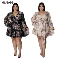 hljgg loose dresses wome fashion floral print long sleeve v neck a line slim ruched wome summer dress for wedding party dress