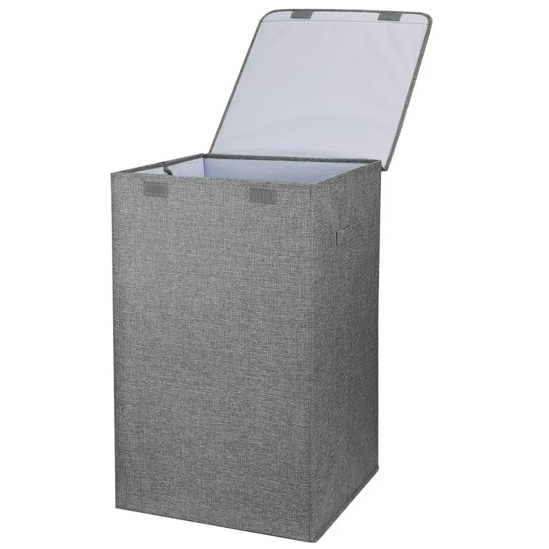 

Foldable Laundry Hamper with Lid Handles, Gray