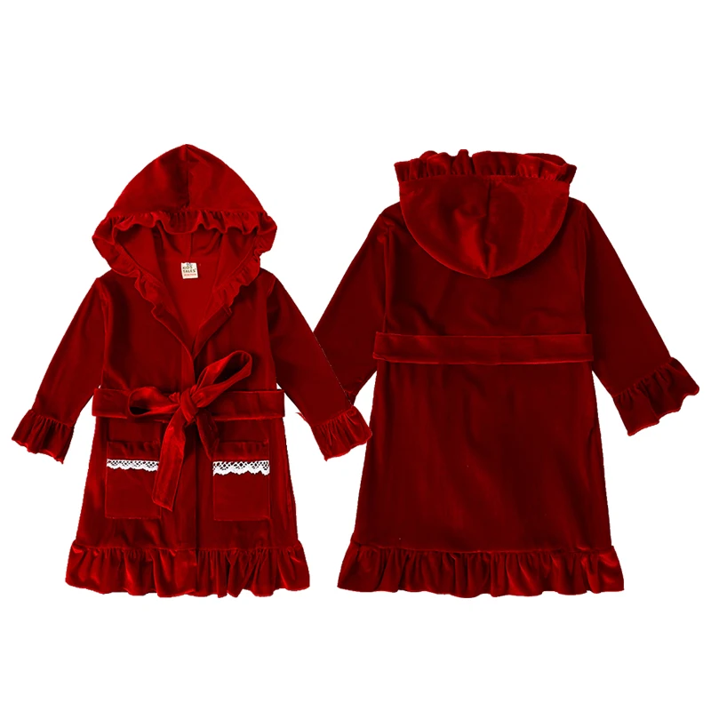 Детская Рождественская Пижама для мальчиков и девочек красная бархатная одежда