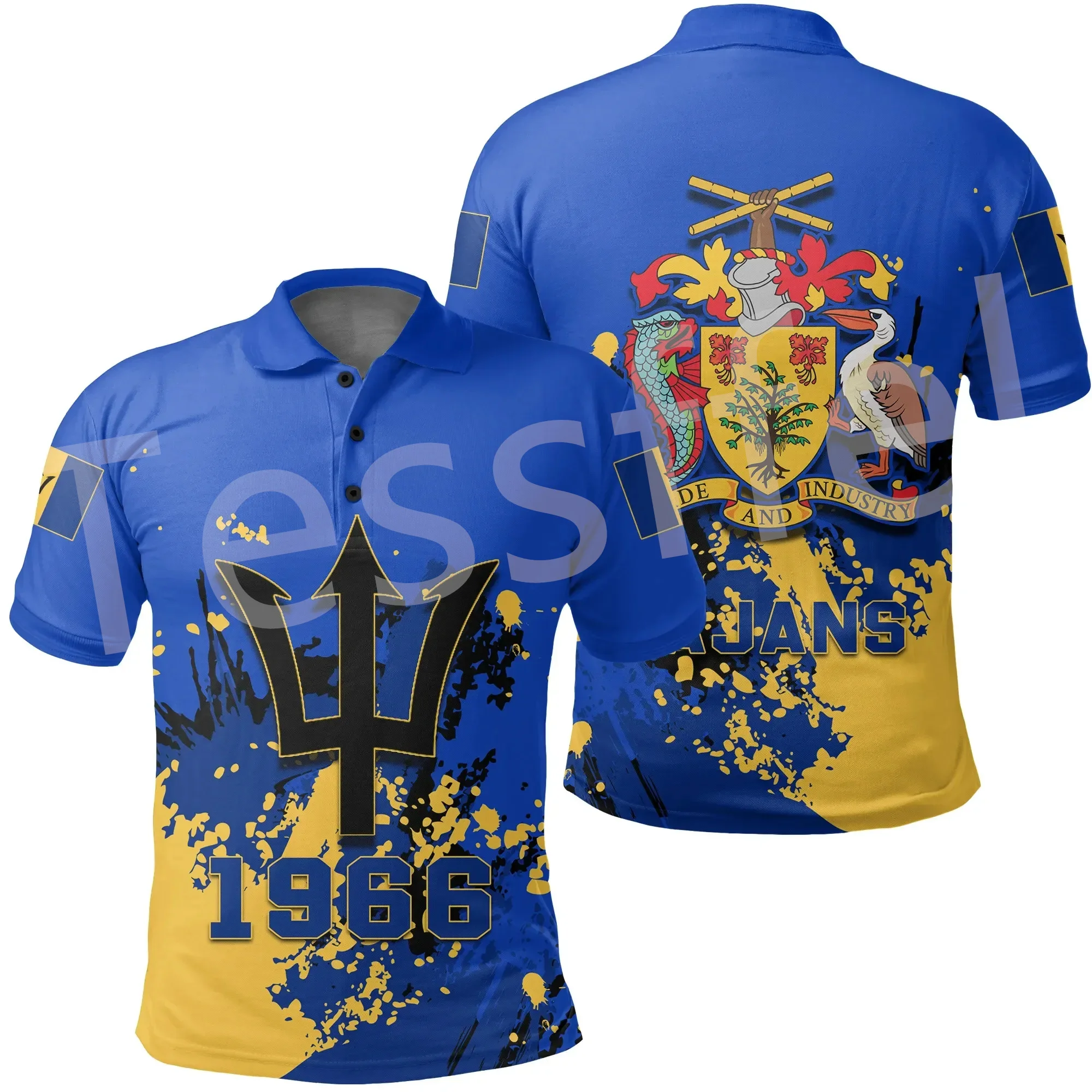 

Barbados Caribbean Country Flag Tattoo Retro 3DPrint Men/Women Streetwear Summer Unisex Casual Funny Polo Shirts Short Sleeves 2