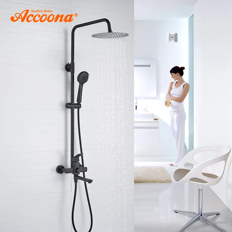 

Смеситель для душа Accoona A83126 A83126F A83126AW, черный кран для ванной комнаты, настенный набор