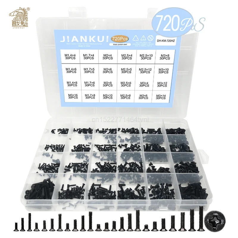 720pcs countersunk flat head phillips small mini screw set m1 4 m1 7 m2 m2 5 m3 carbon steel computer notebook laptop screws kit free global shipping