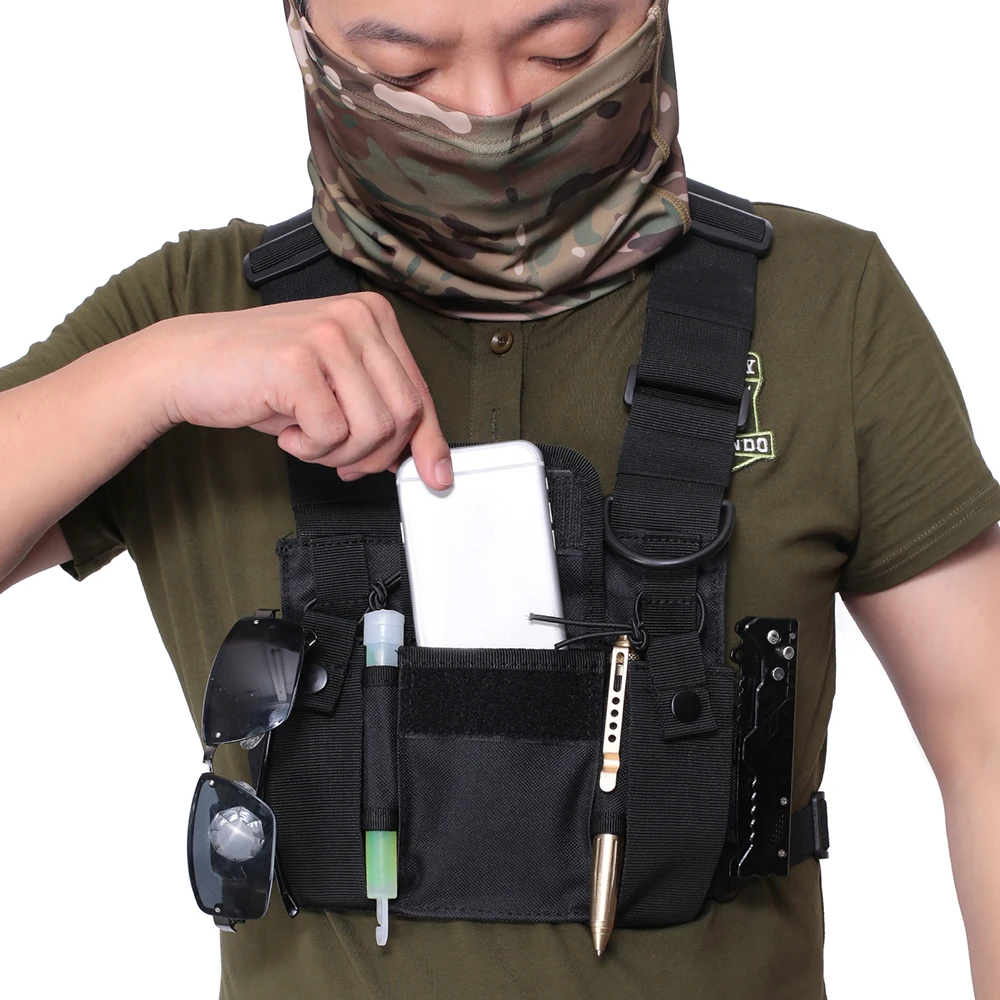 

Military Tactical Chest Rig Vest Pouch Harness Walkie Talkie Waist Pack Holster Outdoor Sport Backpack Airsoft Radio Hunting Bag