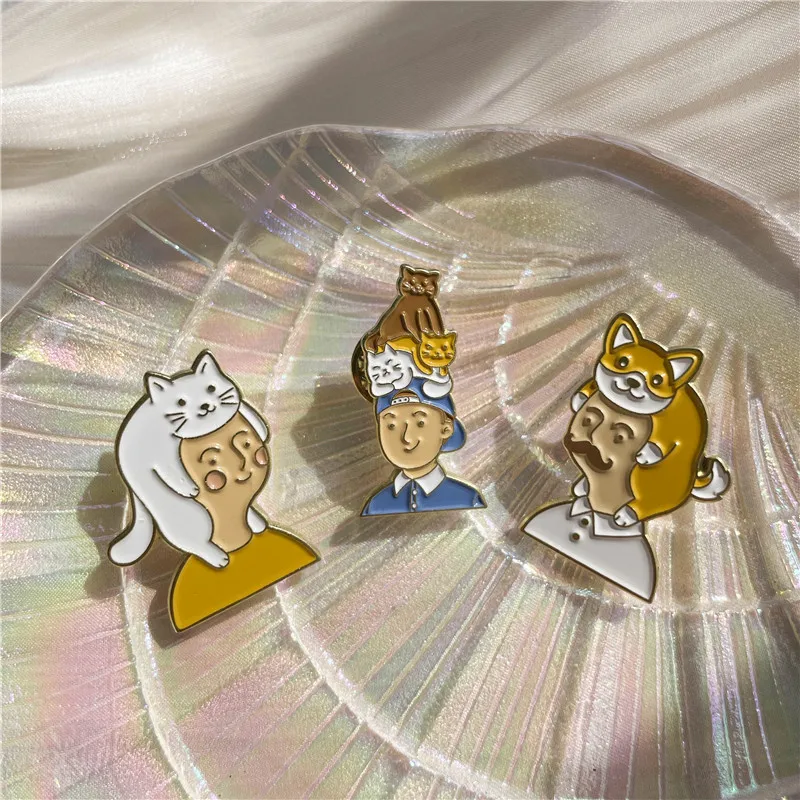 Эмалированная брошь с изображением головы кота собаки домашнего питомца милая