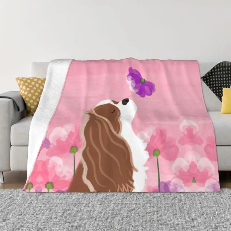 

Romantic Cavalier King Charles Spaniel Ultra-Soft Fleece Throw Blanket Warm Flannel Dog Blankets for Bed Office Couch Quilt