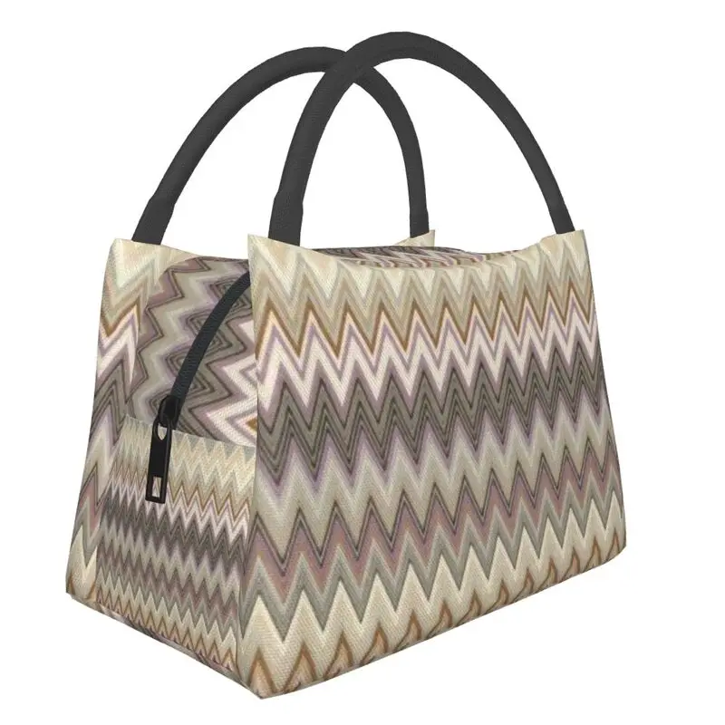 

Zigzag Camouflage Patterns Insulated Lunch Bags for Women Waterproof Missoni Twin Peaks Bohemian Thermal Cooler Lunch Tote