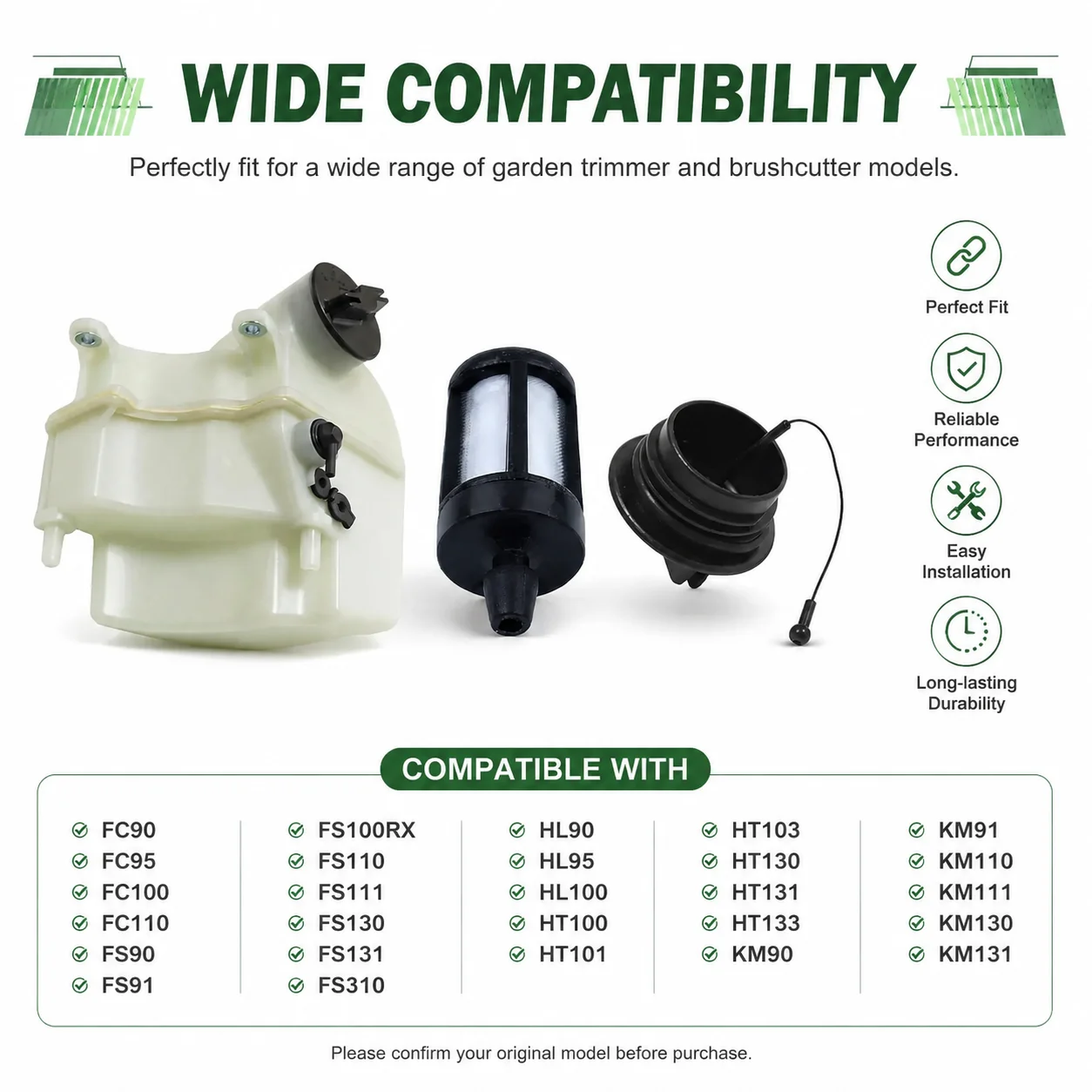 Фото Топливный бак в сборе для Stihl FC90 FC95 FC100 FC110 HL90 HL95 HL100 HT100 HT101 HT103 HT130 HT131 с крышкой и фильтром, OEM 41803500419 №3