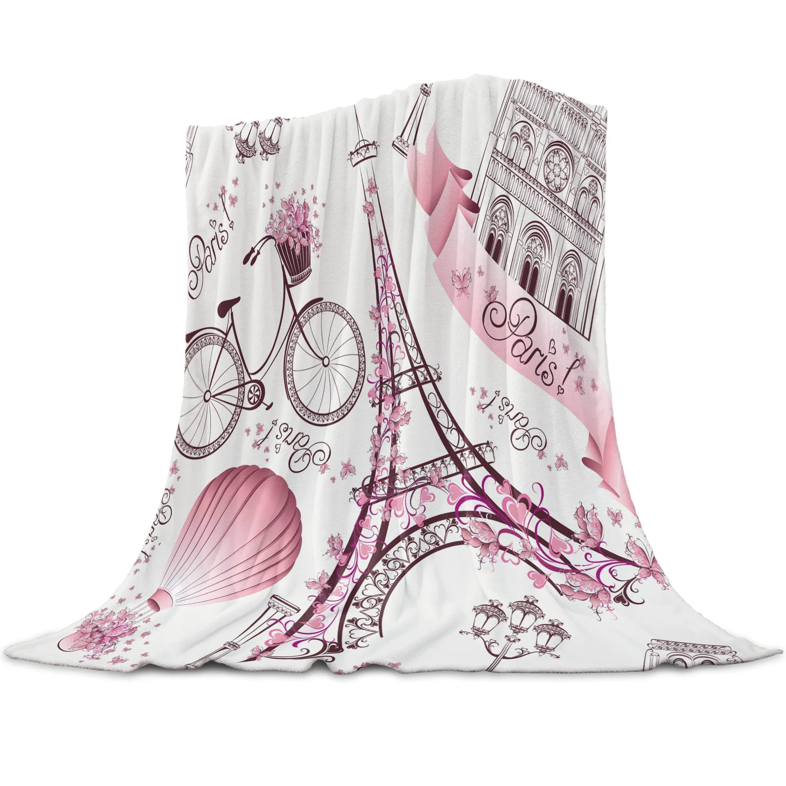

Paris Eiffel Tower Bicycle Flowers Blanket Mat Coral Fleece Throw for Bed Home Bedroom Sheet Kids Aldult Flannel Blankets
