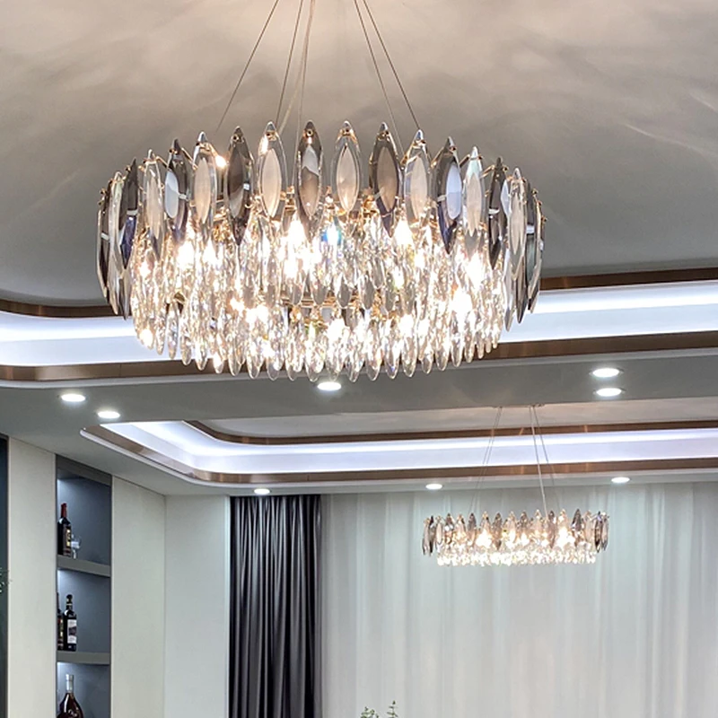 

Светодиодная люстра Е14, золотистая, круглая, K9, яркая, теплая, овальная, подвесной светильник для гостиной, люстры