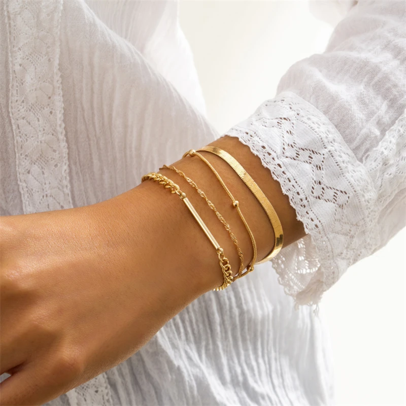 

Ailodo Hiphop Snake Chain Bracelets For Women Gold Silver Color Punk Multilayer Charm Bracelets Party Fashion Jewelry Girls Gift