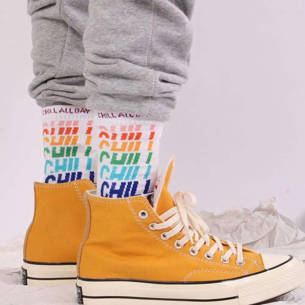 

Носки для скейтборда мужские и женские, модная уличная одежда с надписью Chill, хлопковые средней длины в стиле Харадзюку