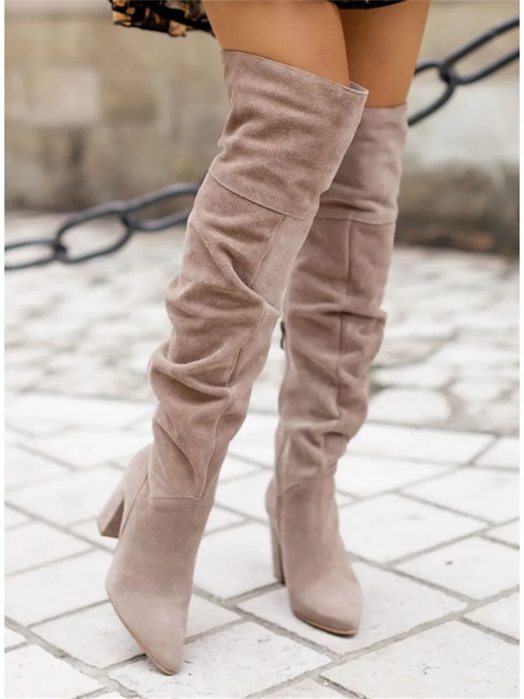 Women Boots Winter 2022 Designer Luxury Faux Suede High Heels Plus Size Women Shoes Elegant Pointed Lady Kover The Knee Boots