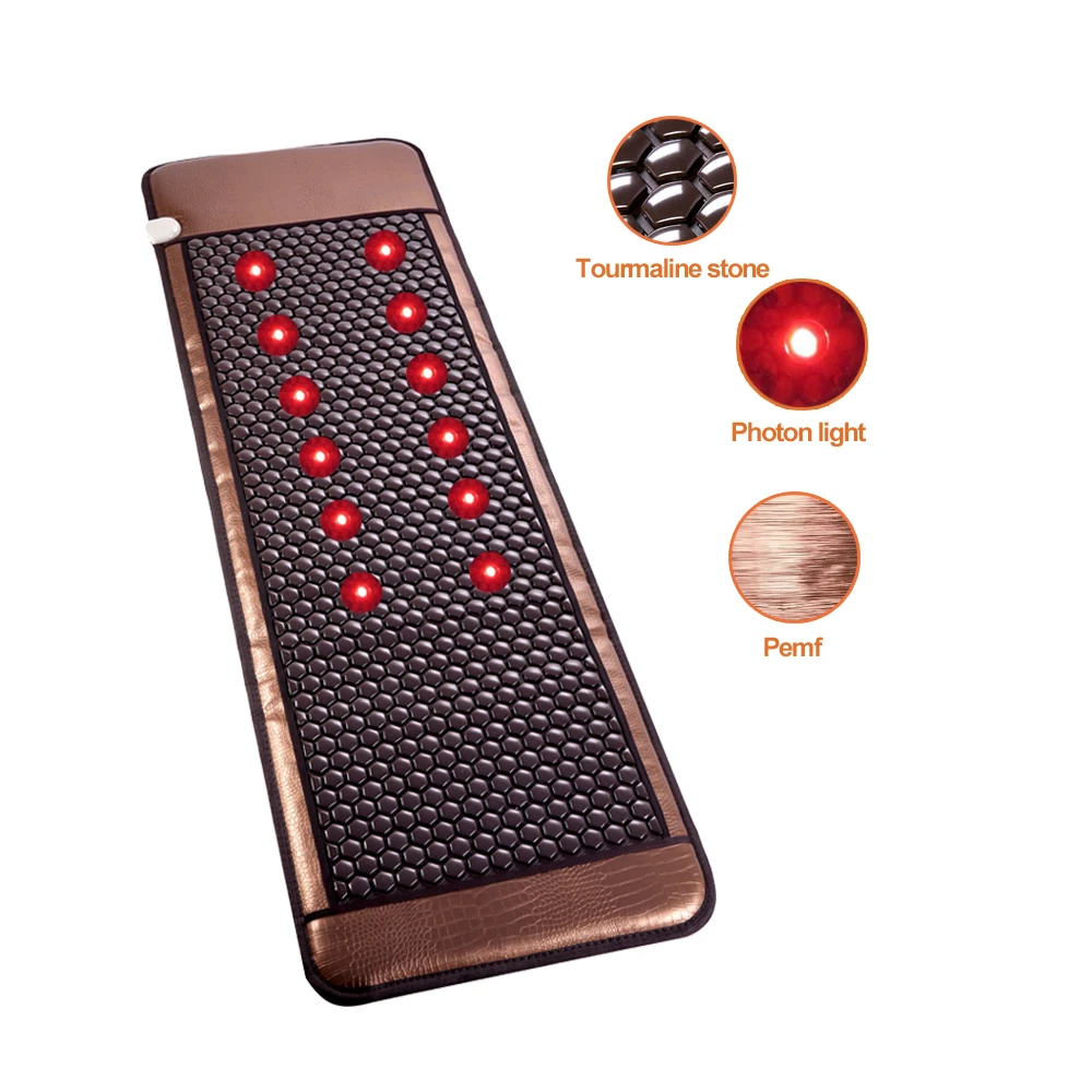 

FCC CE Korean jade germanium stone heating massage bed tourmaline mattress Pemf Vlf Photon light hexagonal acupressure mat