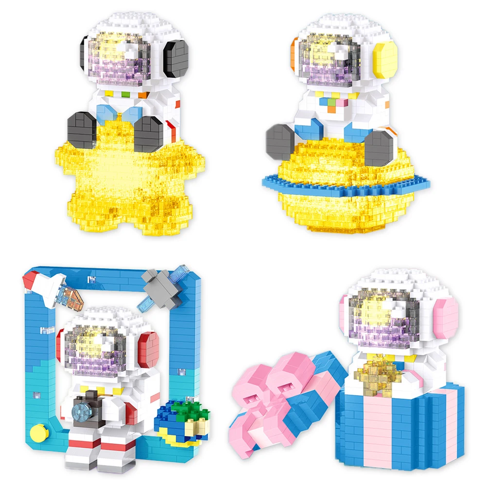 Cute Cartoon Star Frame Astronaut Micro Building Blocks Surprise Gift Box Spaceman Mini Diamond Brick Figures Toys For Kid Xmas