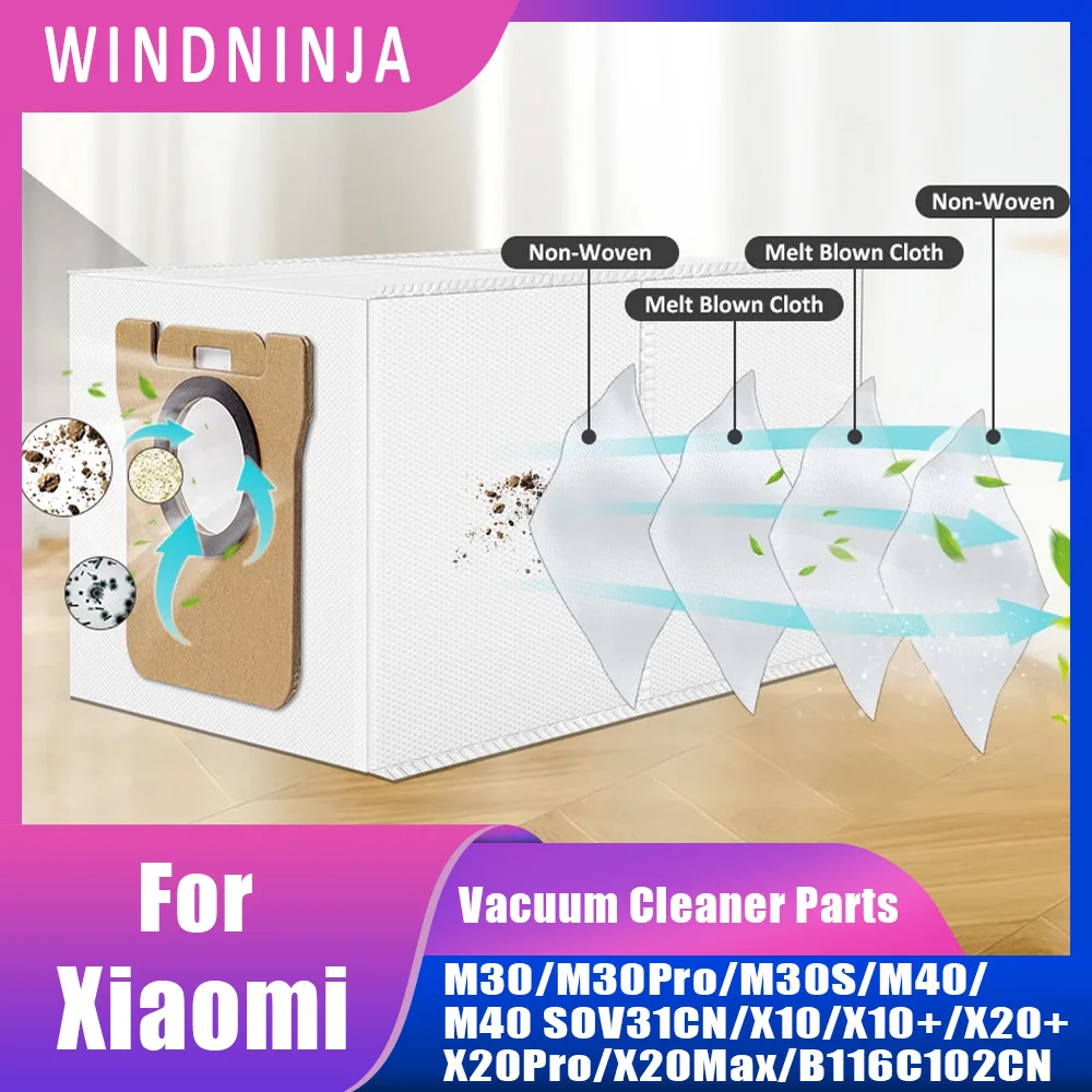 Фото Мешок для сбора пыли для Xiaomi M30, M30 Pro, M30S, M40, M40S, OV31CN, X10, X10+, X20+, X20 Pro, X20 Max, B116, C102CN, комплект запасных частей №1
