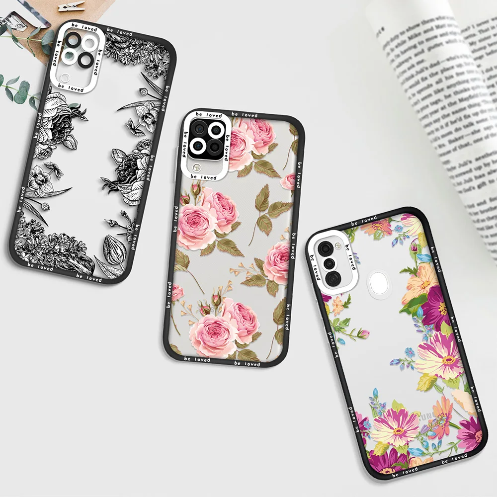 

Clear Flower Phone Case for Samsung A11 A12 A71 A21S A32 4G A52 A52S A53 5G A72 S22 Plus S22Ultra Shockproof Coque Soft Covers