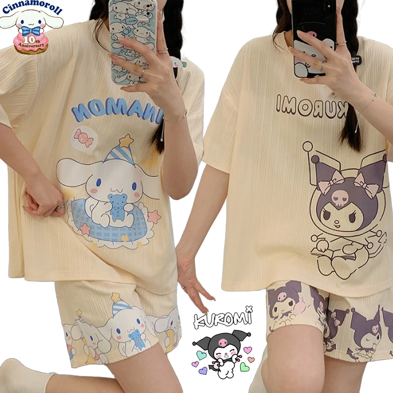 

anime sanrio kuromi my melody Summer Pajamas Set Women Sleepwear Pyjamas Kawaii Home Clothes Loungewear Nightwear Girl Gift