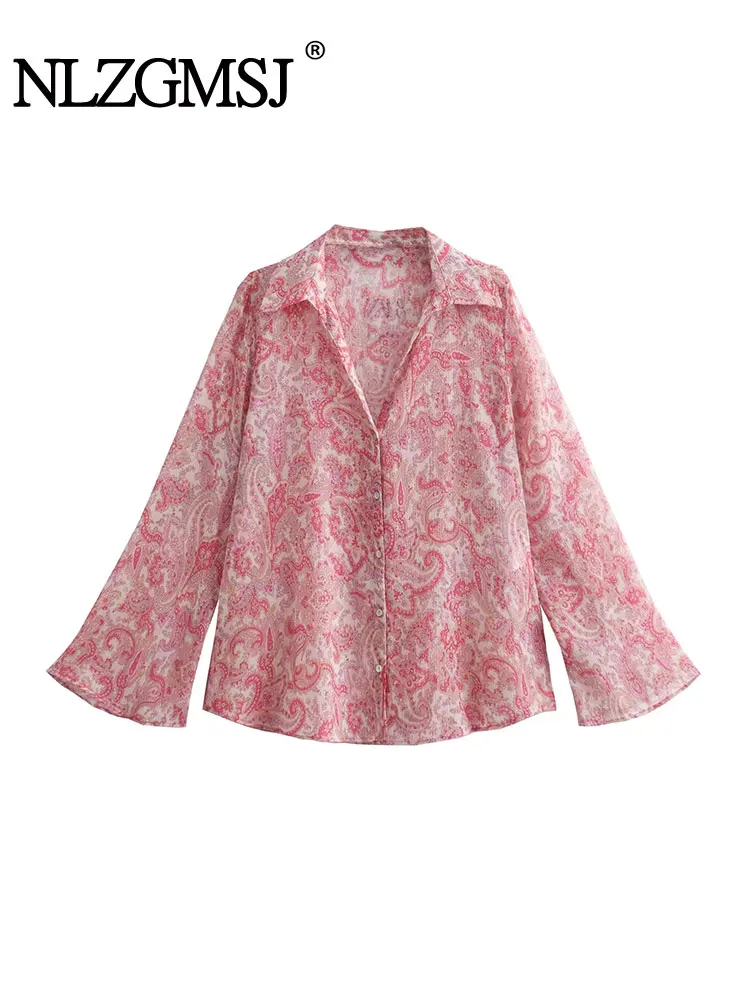 

Nlzgmsj TRAF 2023 Women Autumn Blouses Shirts Tops Floral Print Female Casual Loose passionate holidays Bohemian Tops