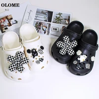 2022 black and white checkerboard hole shoes diy accessories accessories decorative buckle shoes flower shoes decoration
