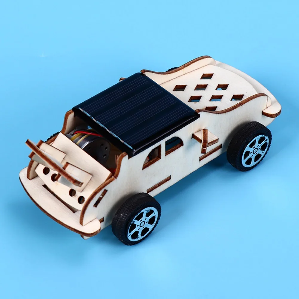 Kids DIY Assembly Wooden Solar Power Car Model Handmade Science Experiment Learning Toy Gifts for Children Early Education 2023