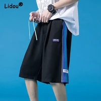 casual sports basketball man waist drawstring loose shorts new summer contrasting colors hong kong style male straight pants