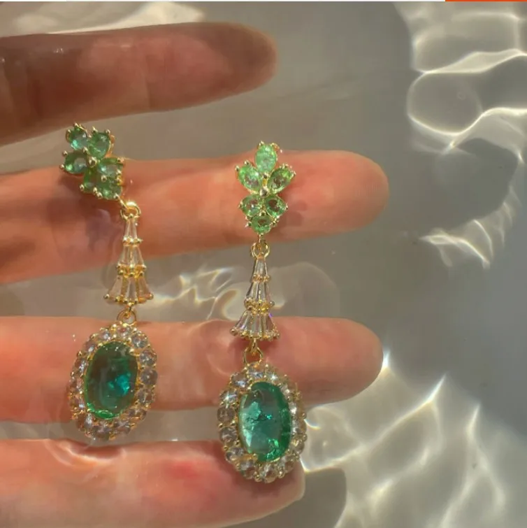 

Summer Green Crystal Luxury Bling Long Dangle Earrings Party Wedding Jewelry