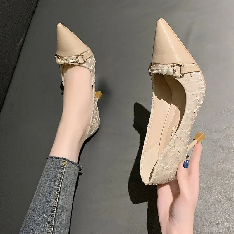 

2023 High Quality Women's Shoes Basic Women's High Heels Small and Fresh Dress Pumps Women Crystal Print Pointed Toe Shoes Women