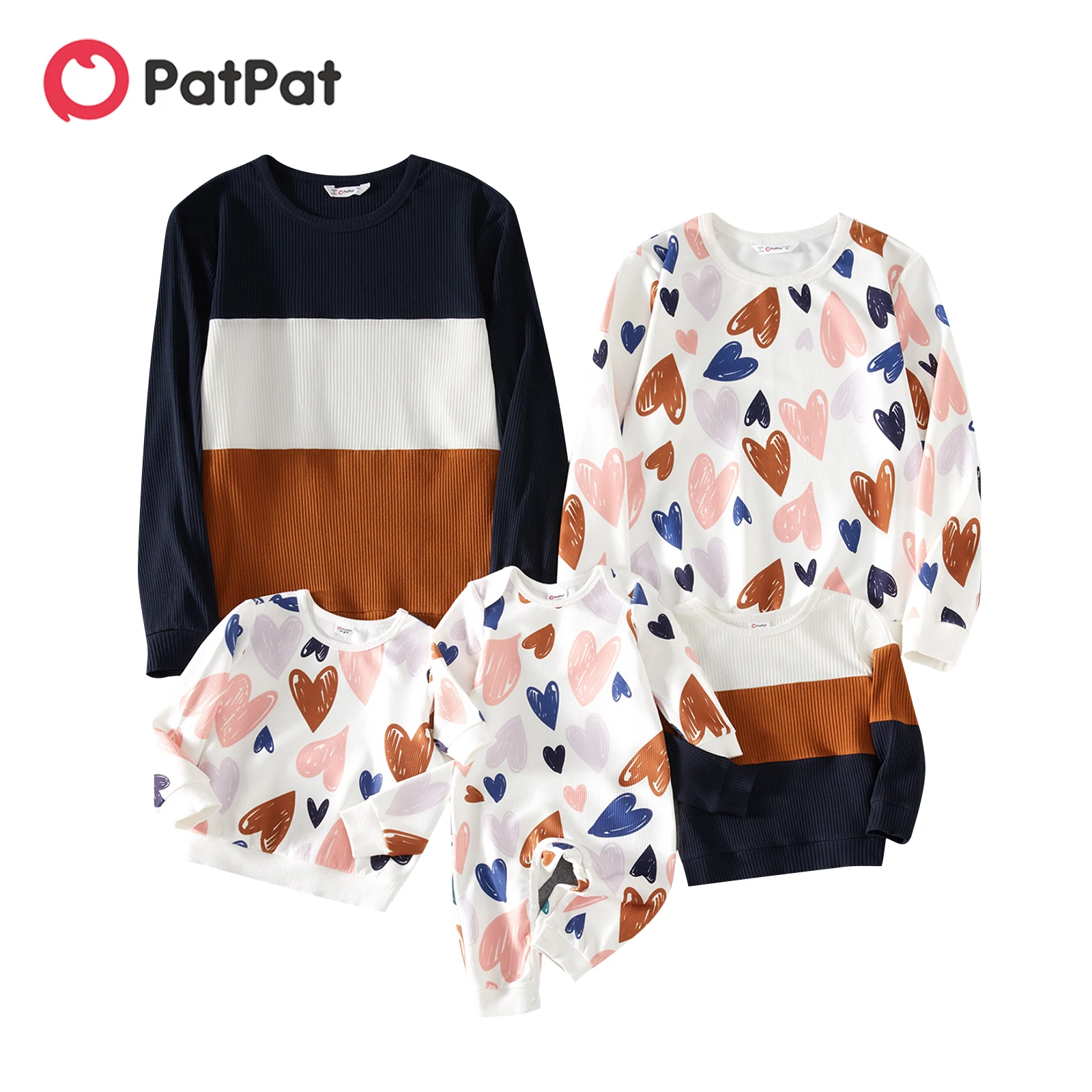 

PatPat Valentine's Day Family Matching Allover Heart Print and Colorblock Ribbed Long-sleeve Sweatshirts