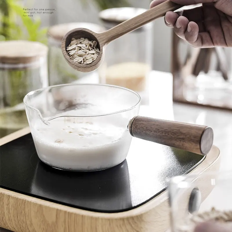 

Glass Pot Saucepan With Wooden Handle Soup Milk Pan Borosilicate Cooking Pot Cooker Gas Stove Cookware Vegetable Kitchen Gadget