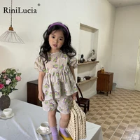 rinilucia summer girls clothing sets temperament floral puff sleeve shirt topshorts 2pcs baby kids children clothes suit