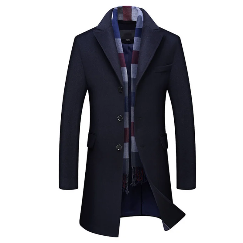 

Зимняя шерстяная куртка, мужское пальто в британском стиле, Мужская Повседневная Длинная шерстяная верхняя одежда, Высококачественная шерстяная куртка без шарфа