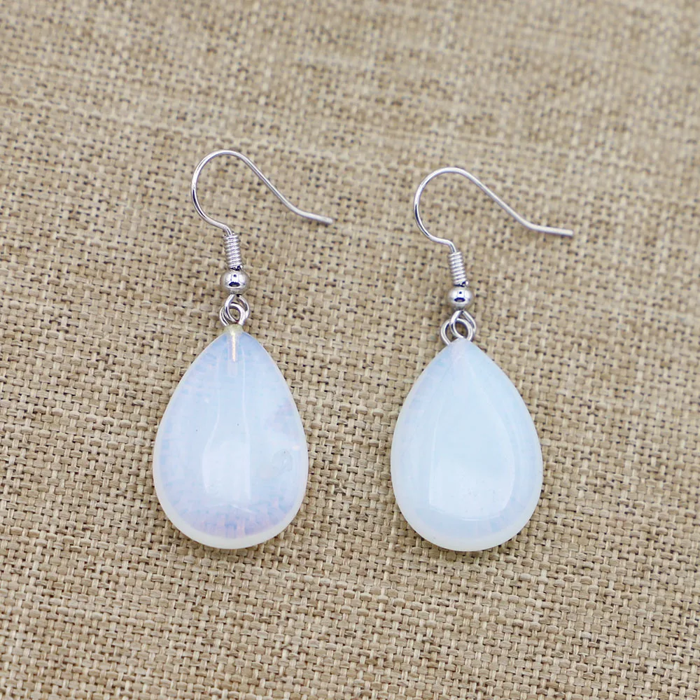 

16* 22mm Natural Crystal Opal Earrings Flat Drop Shaped Ear Hook Fashion Trend Versatile Style Creative Jewelry Wholesale 1 Pair