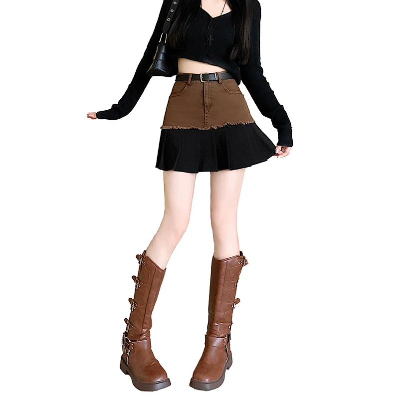 Новинка Осень-зима 2024 Пряная женская джинсовая юбка в стиле пэчворк короткая