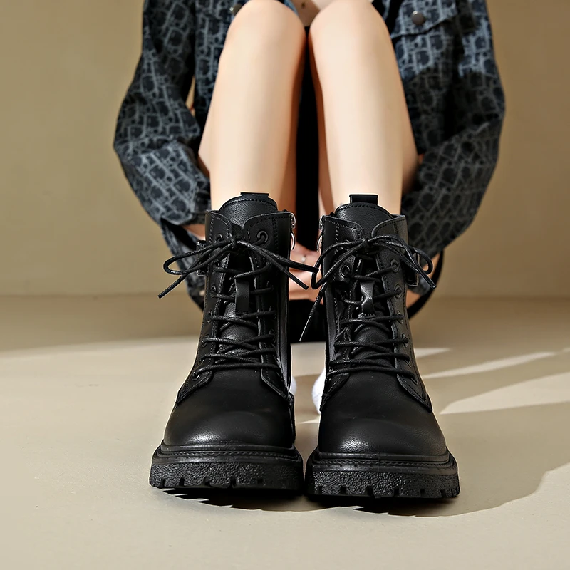 

Shoes Female 2023 Brand Basic Women's Boots Belt Buckle Ankle Boots Women Round Toe Side Zip Lace-up Square Heel Shoes Women