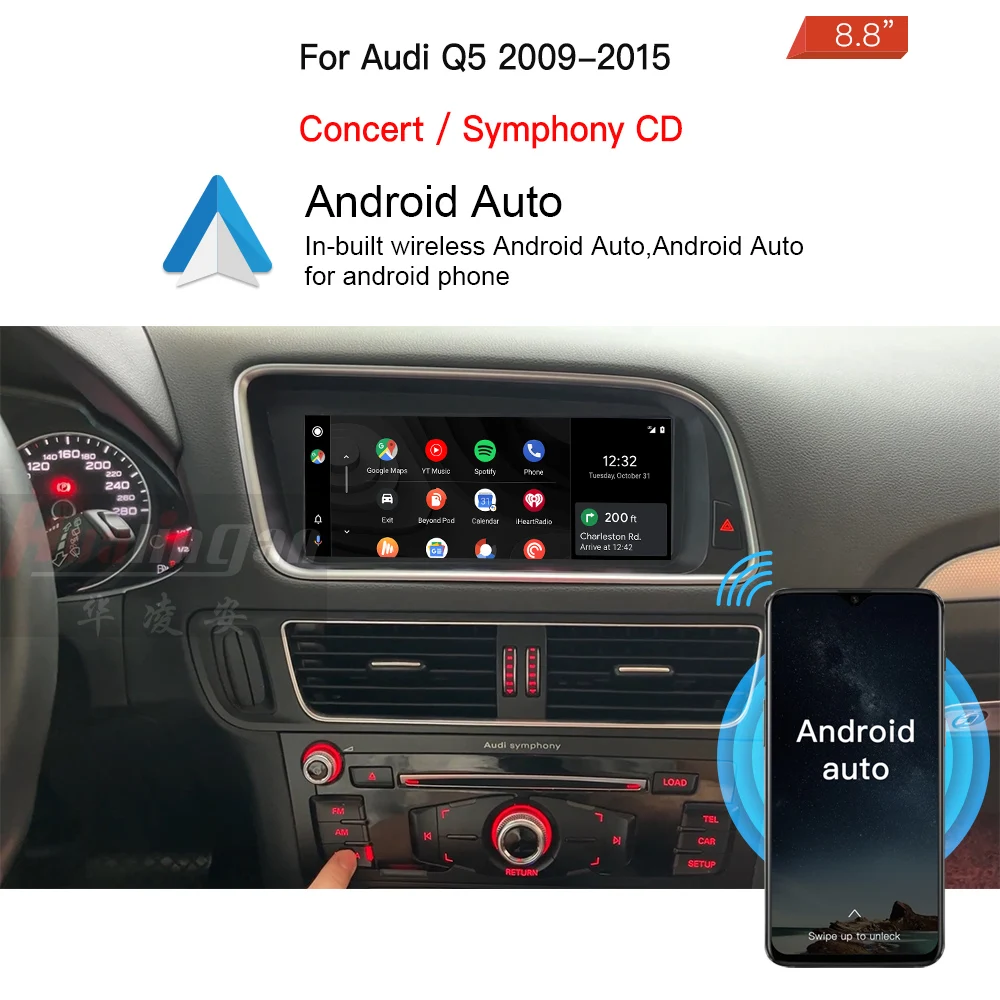 8.8”Touchscreen Aftermarket for Audi Q5 LHD) Concert Symphony 2009-2015 GPS  Navi Wifi Carplay Android Fullscreen