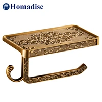 bathroom toilet paper gold holder stand with phone shelf hook antique bronze carving toilet roll paper rack wall mounted