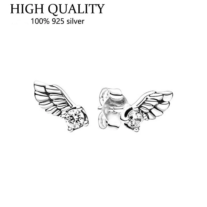 

Fit Original Luxury 925 Sterling Silver Shining Cz Wings Pan Earrings For Women High Quality Diy Fashion Wedding Jewelry