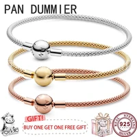 hot 925 silver exquisite woven round button womens pan bracelet suitable for original pandoha high quality charm jewelry
