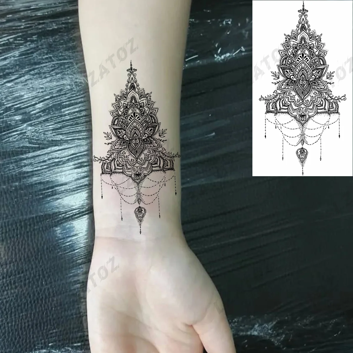 

Henna Rose Flower Temporary Tattoos For Woman Adults Realistic Fake Hanging Jewelry Tattoo Sticker Washable Art Tatoos Hand