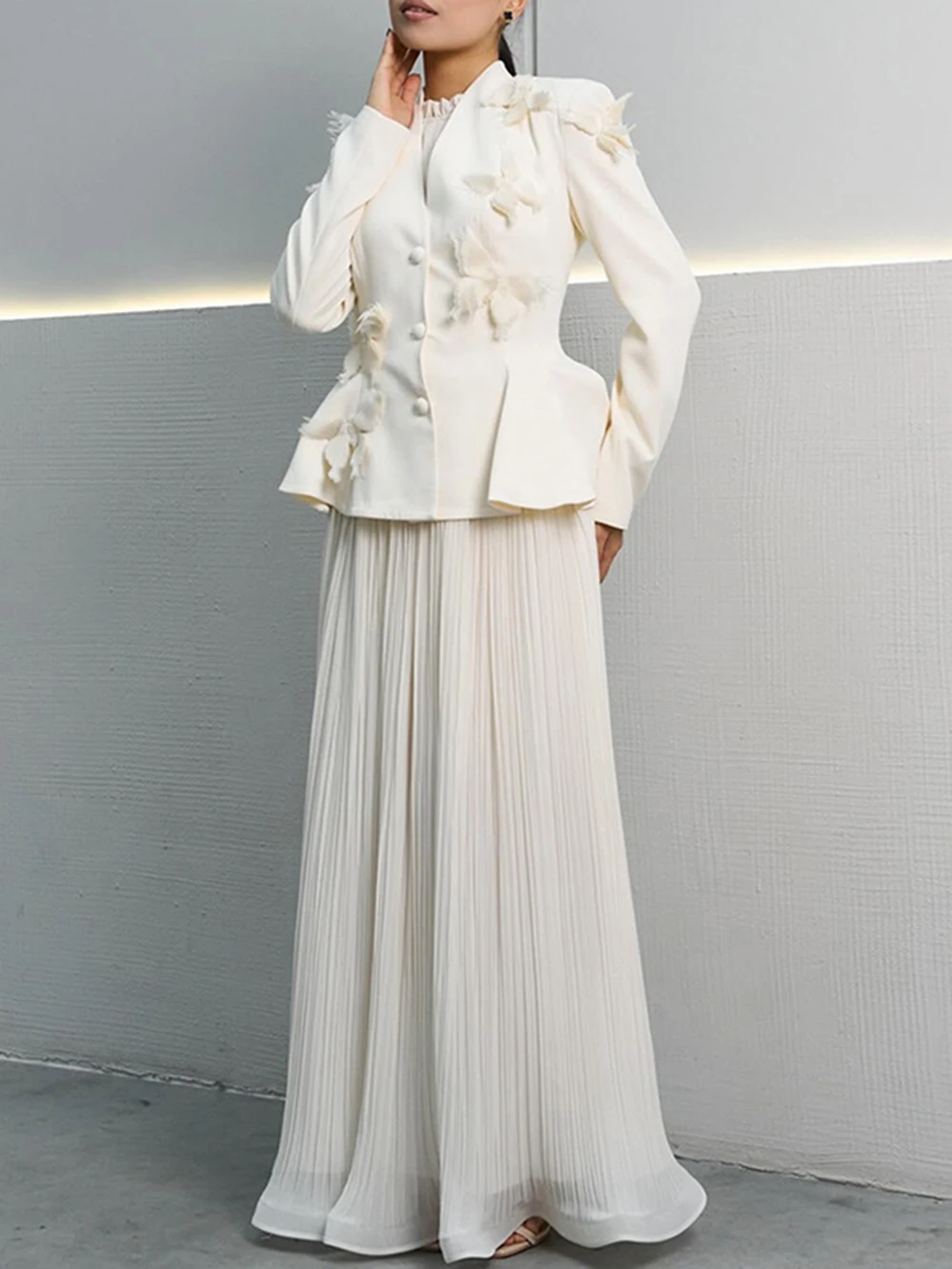 Modphy Элегантный блейзер Плиссированная юбка Комплекты женских с бантом