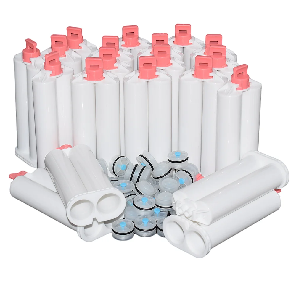

20pcs Empty 50ml 1:1 Adhesives Cartridge Double-Barrel Epoxy Resin AB Glue Tube for 50ml Round Type Back 1:1 Dispensing Glue Gun