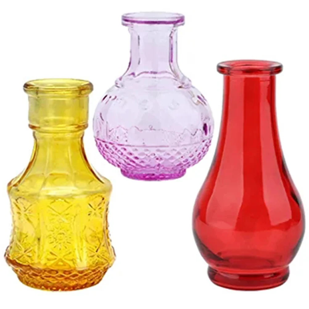 

3 Pcs Clear Vase Flowers Glass Vintage Embossed Bottles Colored Pot Vases Stained