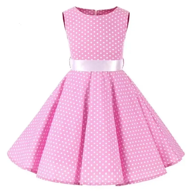 Фото Polka Dot Vintage Kids Cotton Dress Flower Floral Midi Summer Dress Baby Girl №5