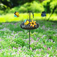 metal welcome sign bird butterfly flower wind spinner windmill stake for home outdoor garden yard decoration gift