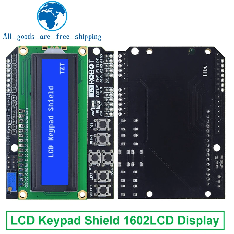 Фото TZT 1/3 шт. ЖК-клавиатура Shield LCD1602 ЖК-дисплей 1602 модульный дисплей для Arduino ATMEGA328 ATMEGA2560 raspberry pi UNO синий экран №1